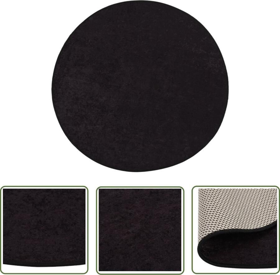 The Living Store Vloerkleed wasbaar anti-slip ø120 cm antracietkleurig Vloerkleed Anthraciet Rond Fluweel Anti-slip