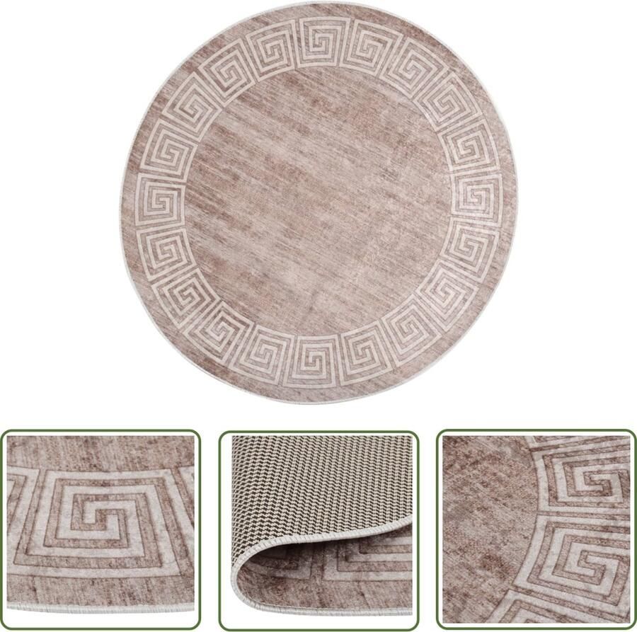 The Living Store Vloerkleed wasbaar anti-slip 120 cm beige Vloerkleed Beige Vloerkleed Ronde Vloerkleed Fluweel Vloerkleed Antislip Vloerkleed - Foto 2