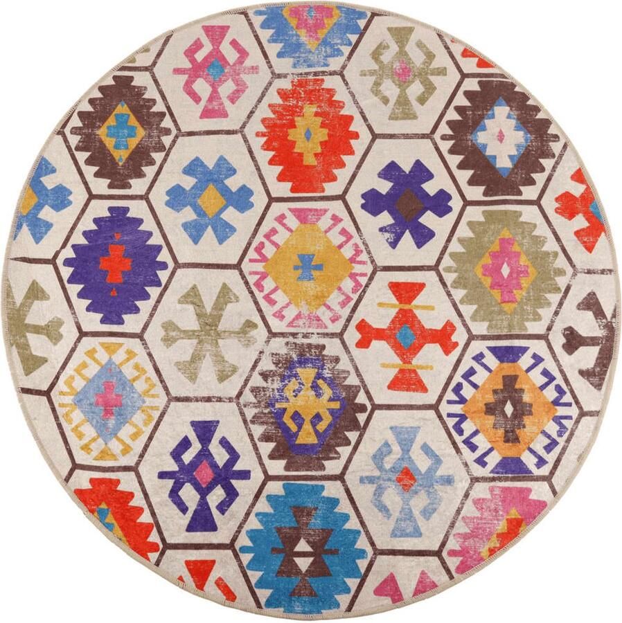 VidaXL Vloerkleed Wasbaar Anti-slip Ø 120 cm Vloerkleed Ronde Vloerkleed Multicoloured Rug Pluche Vloerkleed Antislip Vloerkleed Geluidsisolatie Vloerkleed Wasbare Vloerkleed