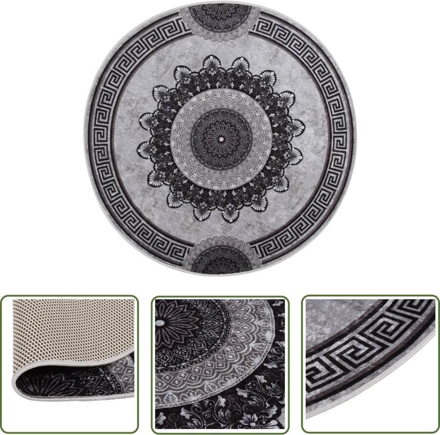 The Living Store Vloerkleed Meerkleurig Fluweel 120 cm Diameter Anti-slip onderkant Vloerkleed Rond Vloerkleed Multicoloured Rug Pluche Vloerkleed Anti Slip Matten - Foto 2