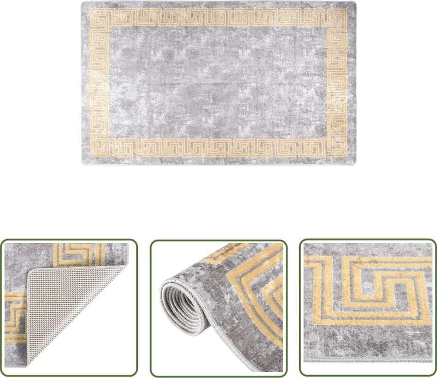 The Living Store Vloerkleed wasbaar anti-slip 120x170 cm grijs en goudkleurig Vloerkleed Fluweel Grijze Vloerkleed Gouden Vloerkleed Anti Slip Vloerkleed