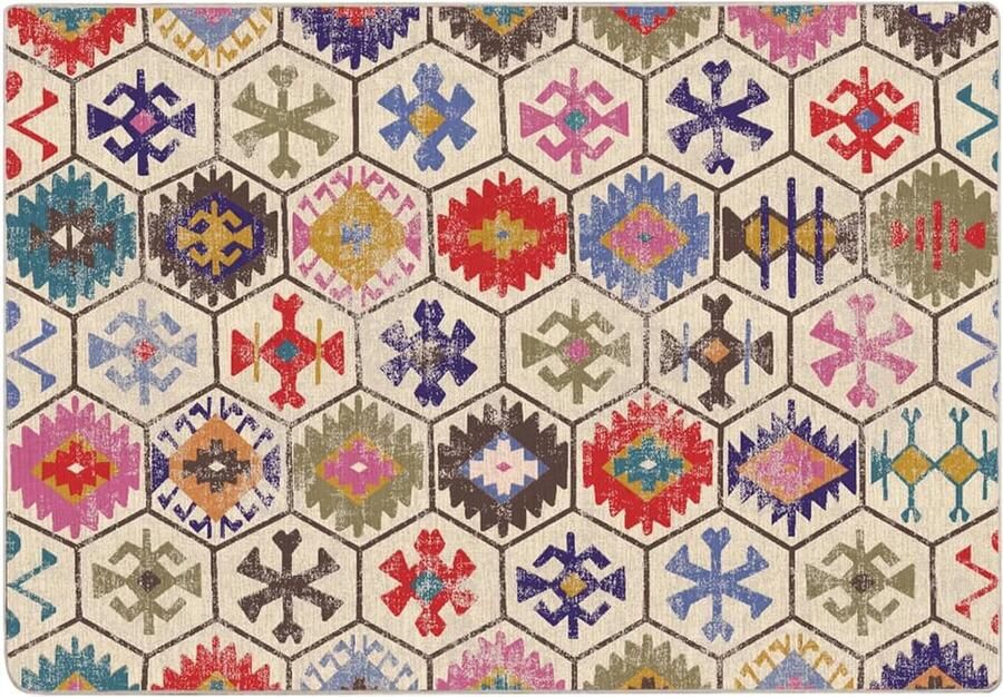 The Living Store Tapijt Meerkleurig Anti-slip 160x230 cm Fluweel Polyester Geluidsreducerend Vloerkleed Multicoloured Carpet Tapijten Anti Slip Rug Fluweel Tapijt - Foto 2