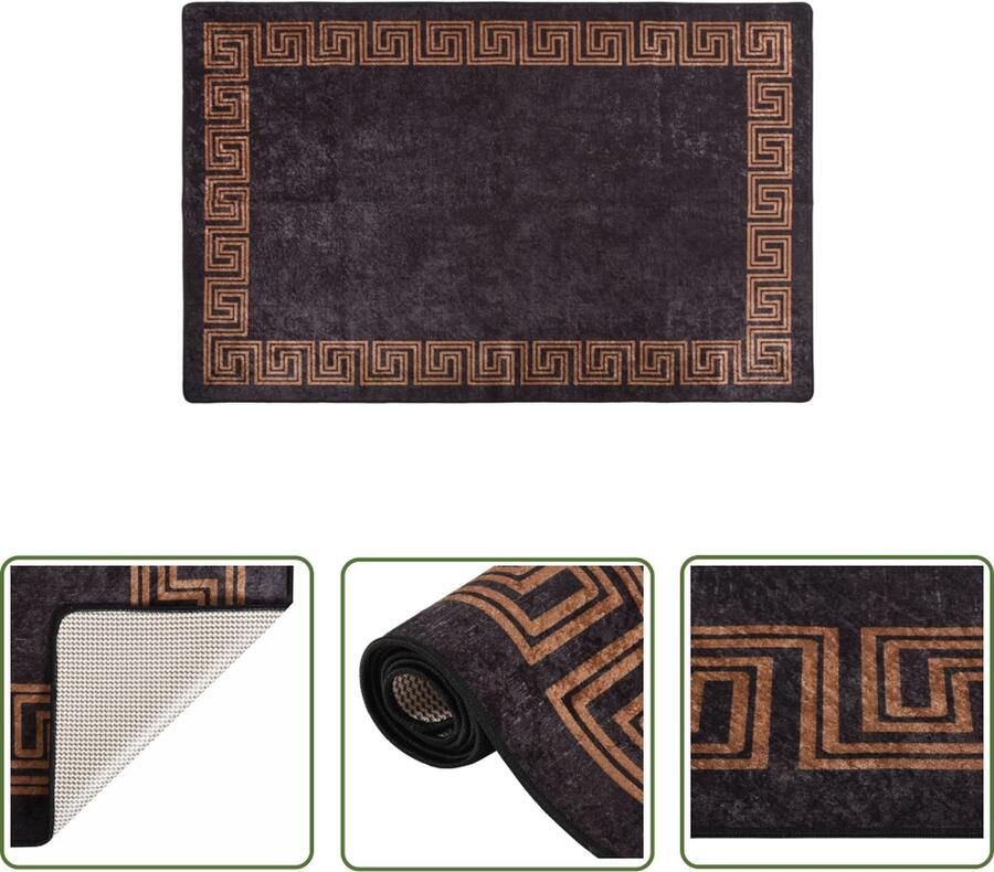 The Living Store Vloerkleed Vloermat Afmeting- 80 x 150 cm Kleur- Zwart en goud Materiaal- 100% polyester Ken- Geluidsabsorberend Vloerkleed Fluweel Vloerkleed Zwarte Vloerkleed Gouden Vloerkleed Groot Vloerkleed - Foto 2