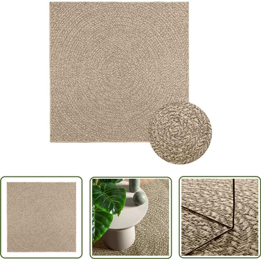 The Living Store Vloerkleed ZIZUR beige binnen en buiten 120x120 cm jute look Vloerkleed Outdoor Tapijt Binnentapijt Juten Look Beige Vloerkleed
