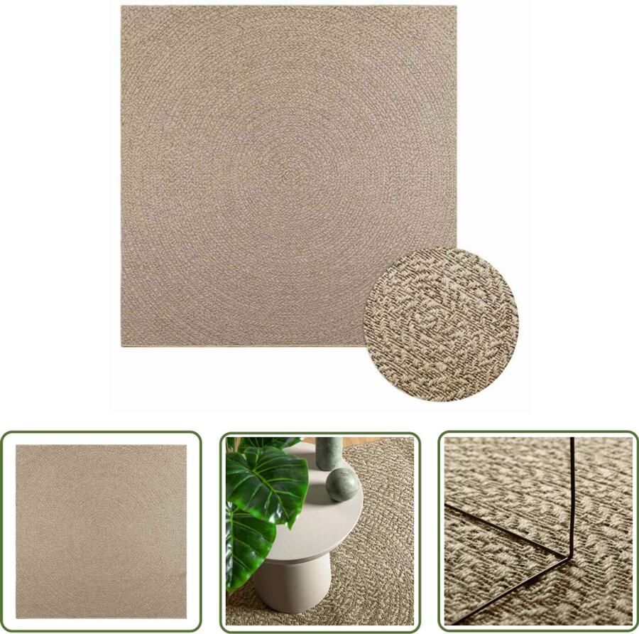 The Living Store Vloerkleed ZIZUR beige binnen en buiten 200x200 cm jute look Vloerkleed Terras Tapijt Balkon Tapijt Outdoor Tapijt Juten Look