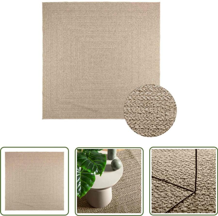 The Living Store Vloerkleed ZIZUR beige binnen en buiten 240x240 cm jute look Vloerkleed Outdoor Tapijten Patio Dekking Teras Tapijt Juten Look