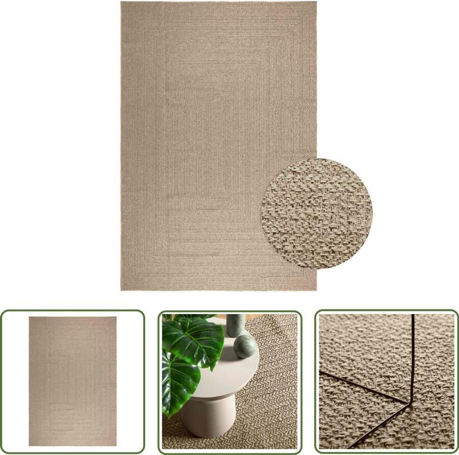 The Living Store Vloerkleed ZIZUR beige binnen en buiten 240x340 cm jute look Vloerkleed Outdoor Tapijt Balkontapijt Terraskleed Jute Look