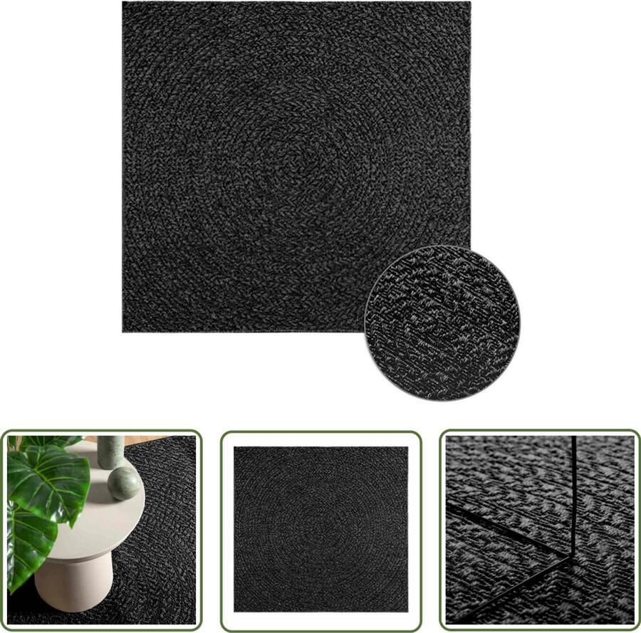 The Living Store Vloerkleed ZIZUR binnen en buiten 120x120cm jute look antraciet Vloerkleed Tuintapijt Outdoor Tapijt Juten Vloerkleed Antieke Vloerkleed