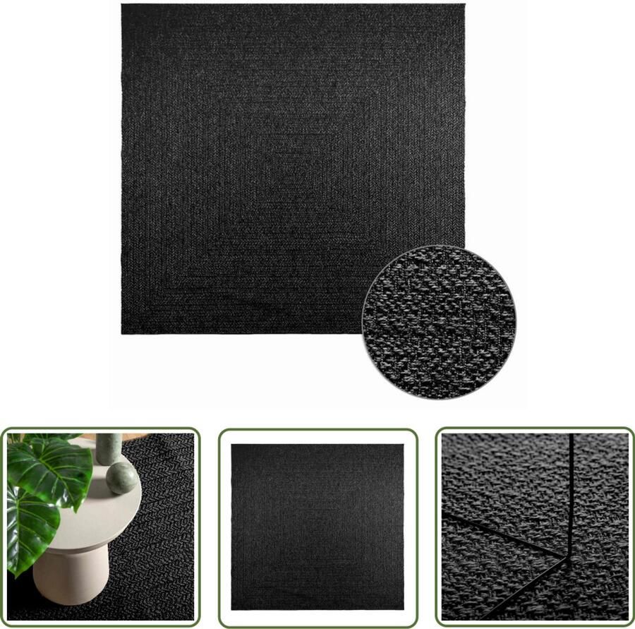 The Living Store Vloerkleed ZIZUR binnen en buiten 240x240cm jute look antraciet Vloerkleed Tuintapijt Terrasdecoratie Balkonbekleding Outdoor Tapijten