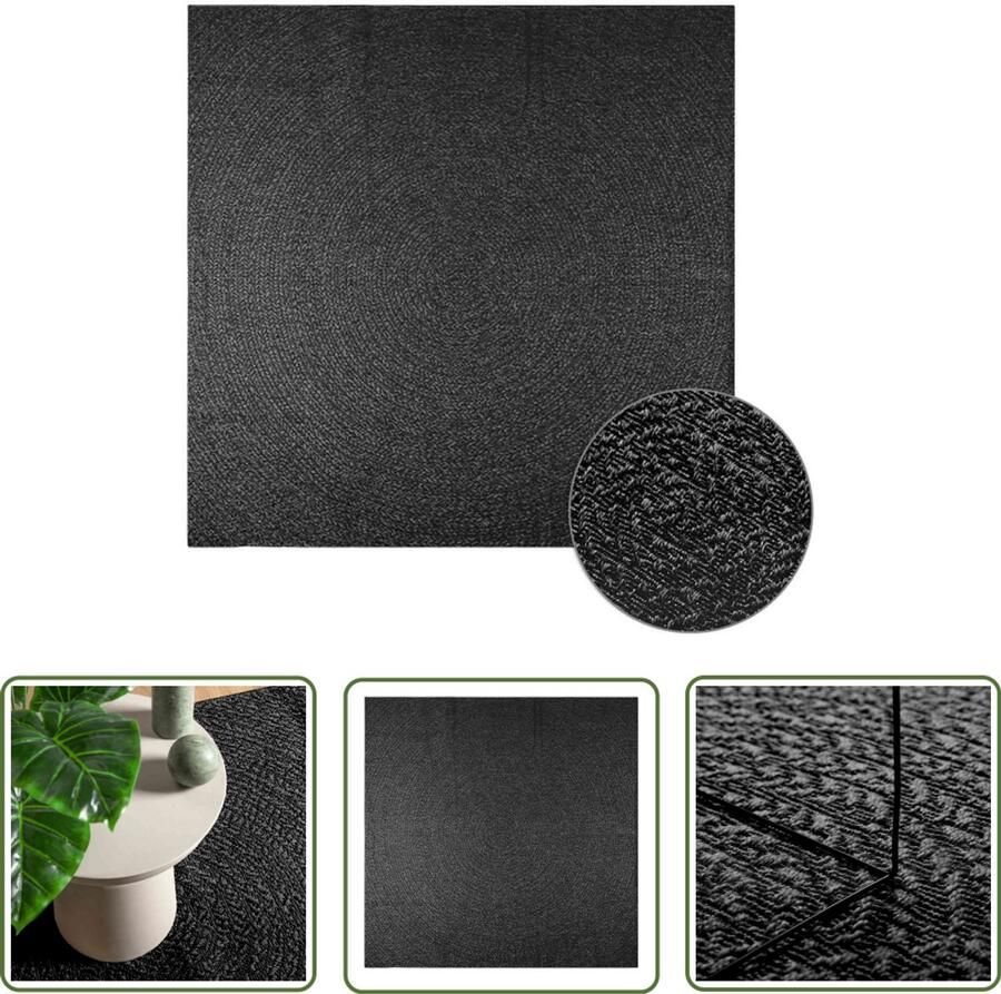 The Living Store Vloerkleed ZIZUR binnen en buiten 240x240cm jute look antraciet Vloerkleed Outdoor Tapijten Patio Dekentjes Juten Look Antieke Vloeren