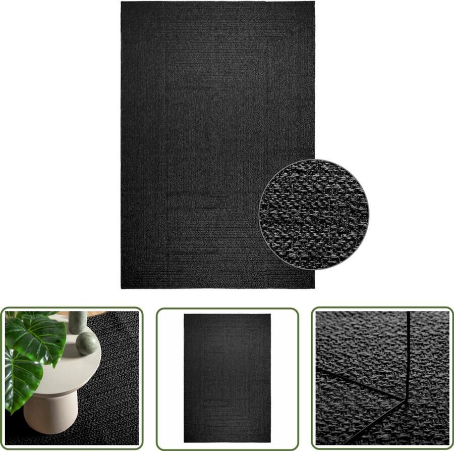 The Living Store Vloerkleed ZIZUR binnen en buiten 240x340cm jute look antraciet Vloerkleed Tuintapijt Outdoor Tapijt Patio Dekking Balkon Decoratie