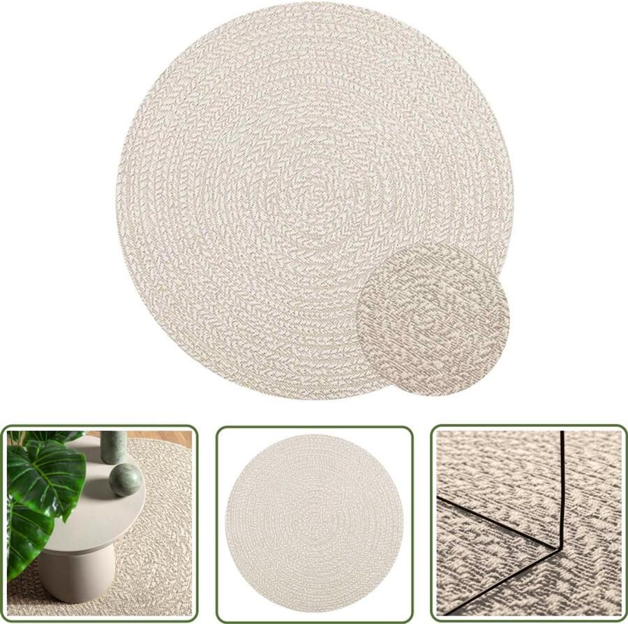 The Living Store Vloerkleed ZIZUR crème binnen en buiten Ø 120 cm jute look Vloerkleed Outdoor Tapijten Terras Tapijt Balkon Tapijt Jute Look Vloerkleed
