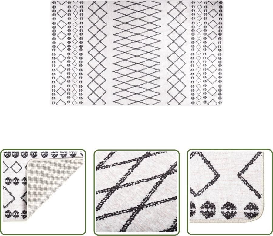 The Living Store Vloerkleed Zwart en Wit 120 x 170 cm Zachte fluwelen oppervlak Machinewasbaar Anti-slip PVC-onderkant Geluidsabsorberend Vloerkleed Zwarte Vloerkleed Witte Vloerkleed Fluweel Vloerkleed Anti Slip Vloerkleed - Foto 3