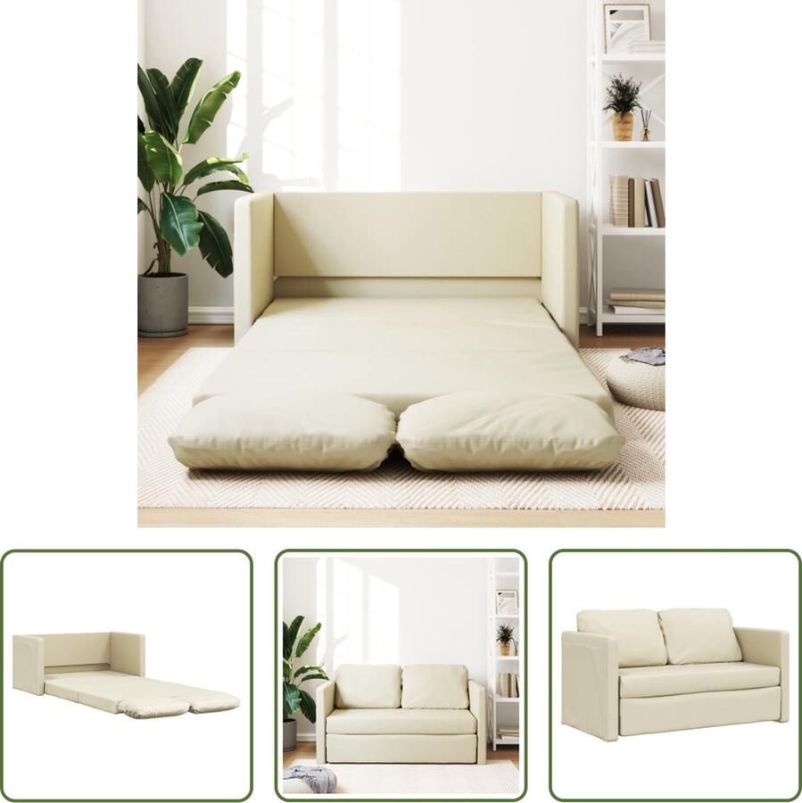 The Living Store Slaapbank vloermodel 2-in-1 112x174x55 cm kunstleer crèmekleur Vloerslaapbank 2 Persoons Bed Slaapbank Lounge Sofa Kinderkamer Meubels