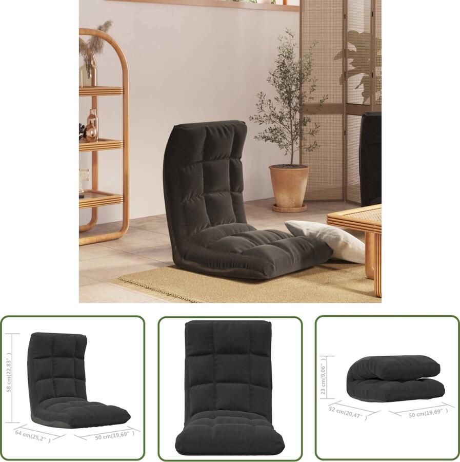 The Living Store Vloerstoel inklapbaar stof zwart Chaise longue - Foto 2