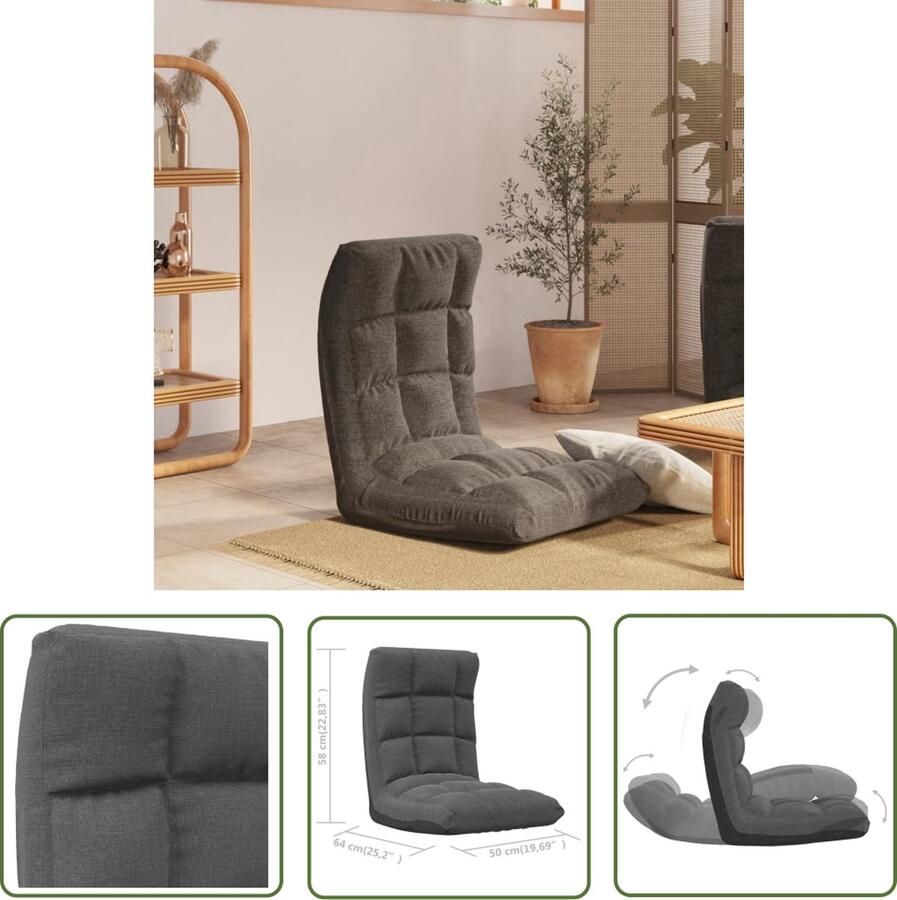 The Living Store Vloerstoel Donkergrijs Schuimvulling Volledig instelbaar 50 x 64 x 58 cm Geen montage vereist - Foto 2