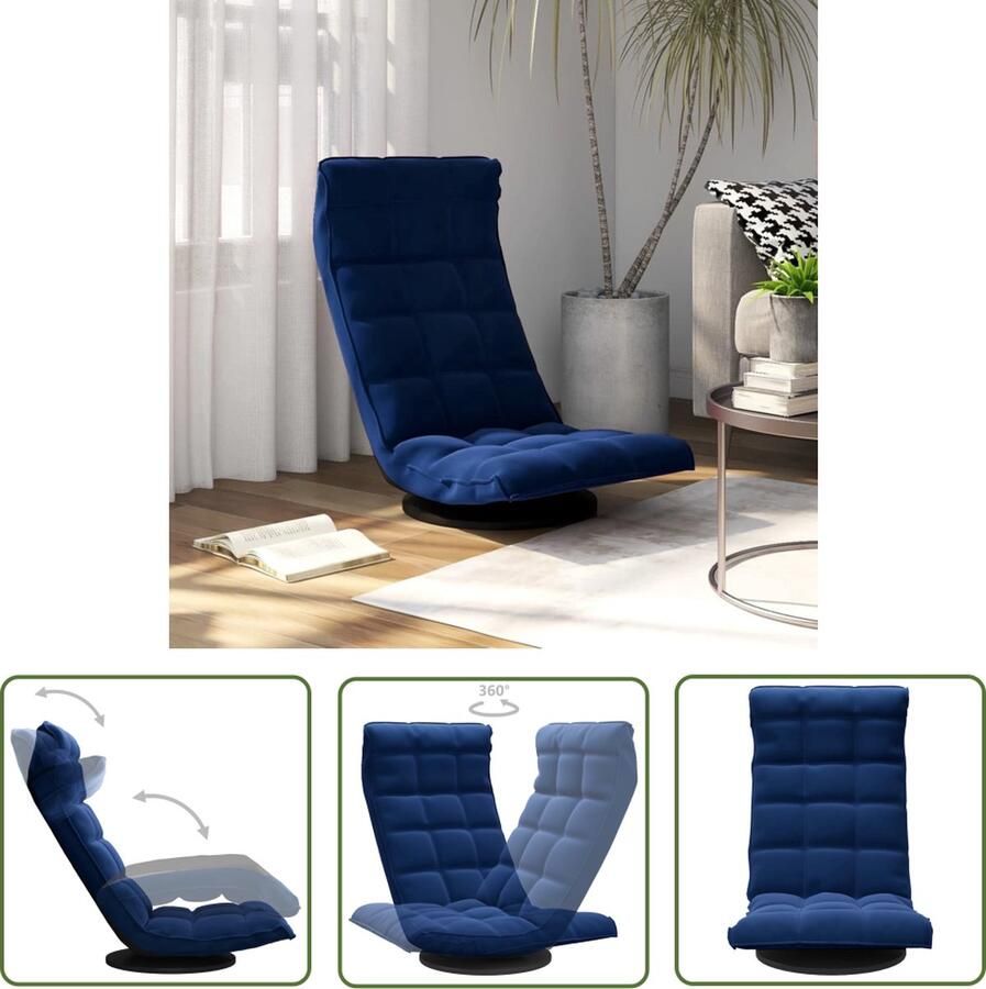 The Living Store Vloerstoel Draaibaar 360 graden Blauw Fluweel en Metaal 90 x 54 x 80 cm Verstelbaar