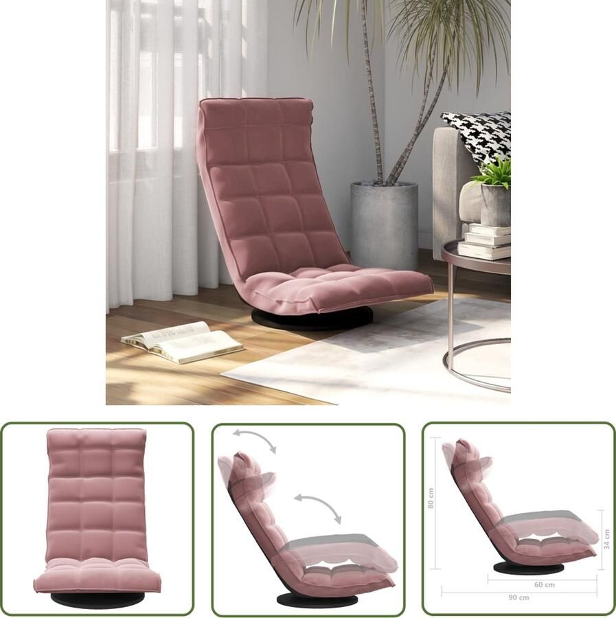 The Living Store Vloerstoel Fluweel 360 draaibaar 90 x 54 x 80 cm Roze