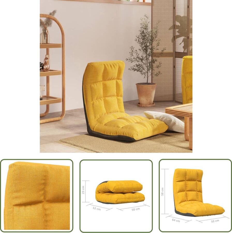 The Living Store Vloerstoel Mosterdgeel 50 x 64 x 58 cm Schuimvulling - Foto 2