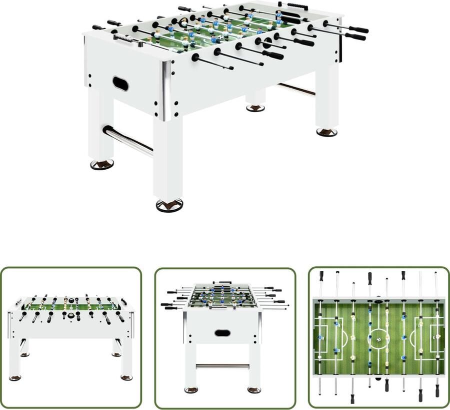 The Living Store Voetbaltafel Prof 140x74.5x87.5 cm MDF staal Wit Inclusief accessoires Voetbaltafel Tafelvoetbal Sportgame Binnenspel Game Room