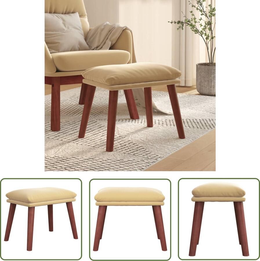 The Living Store Voetenbank Fluwelen Stof Crèmewit 45 x 29.5 x 35 cm Voetbank Voetenbank Relaxstoel Lounge Stoel Fluweel Meubilair