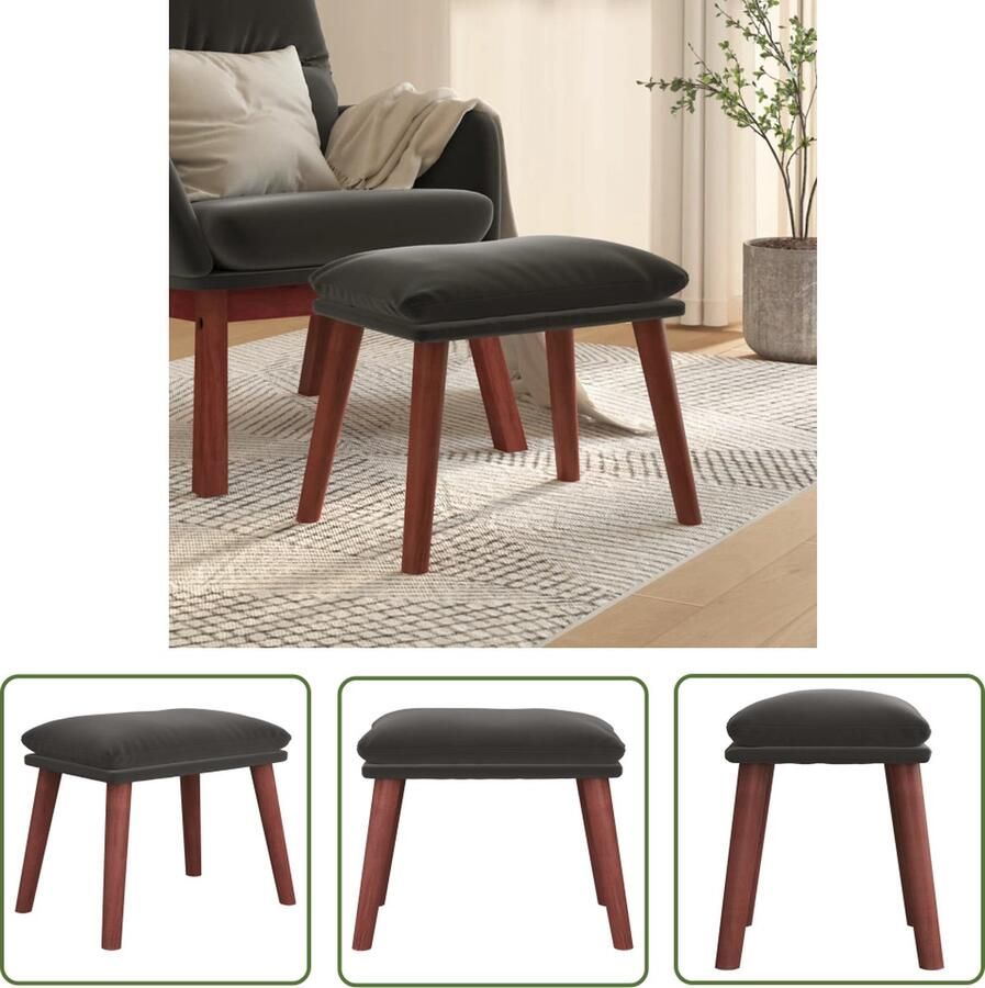 The Living Store Voetenbank 45x29 5x35 cm fluweel donkergrijs Voetbank Voetenbank Relaxstoel Lounge Stoel Donker Grijs Meubilair
