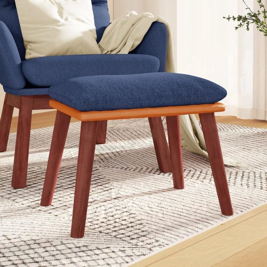 The Living Store Voetenbank 45x29 5x35 cm stof en kunstleer blauw Voetenbank Blauww Stoffen Voetenbank Relaxstoel Lounge Meubels