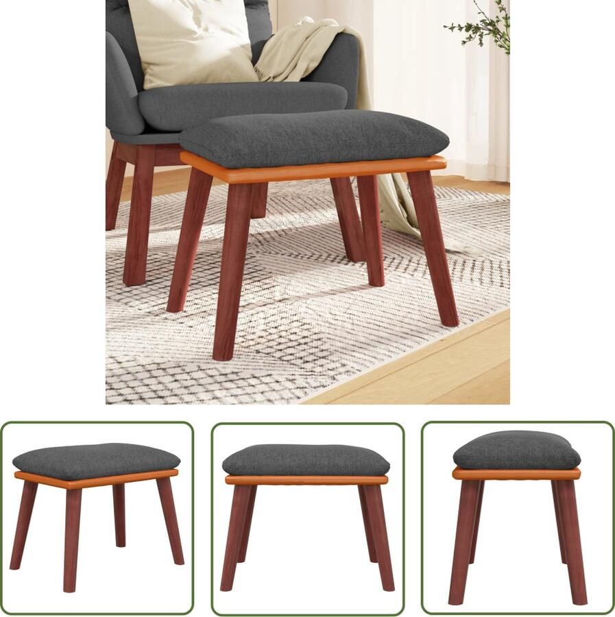 The Living Store Voetenbank Donkergrijs 45 x 29.5 x 39 cm Stof Kunstleer Hout Montage vereist Voetenbank Voetenbankje Relaxstoel Stoel Meubilair