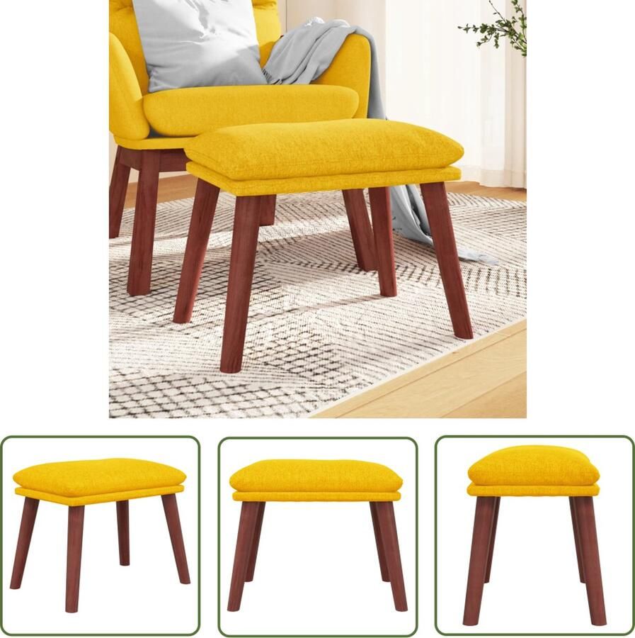 The Living Store Voetenbank Mostergeel 45 x 29.5 x 35 cm Comfortabel en stabiel Voetenbank Voetenbankje Relaxstoel Stoffen Meubels Mustard Yellow Furniture