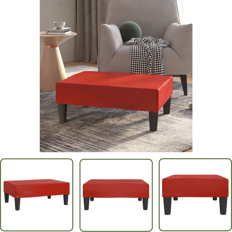 The Living Store Voetenbank voetensteun Afmetingen- 78 x 56 x 32 cm Kleur- wijnrood Materiaal- kunstleer kunststof multiplex Montage vereist Voetbank Voetenbank Relaxstoel Lounge Stoel Huiskamer Meubilair