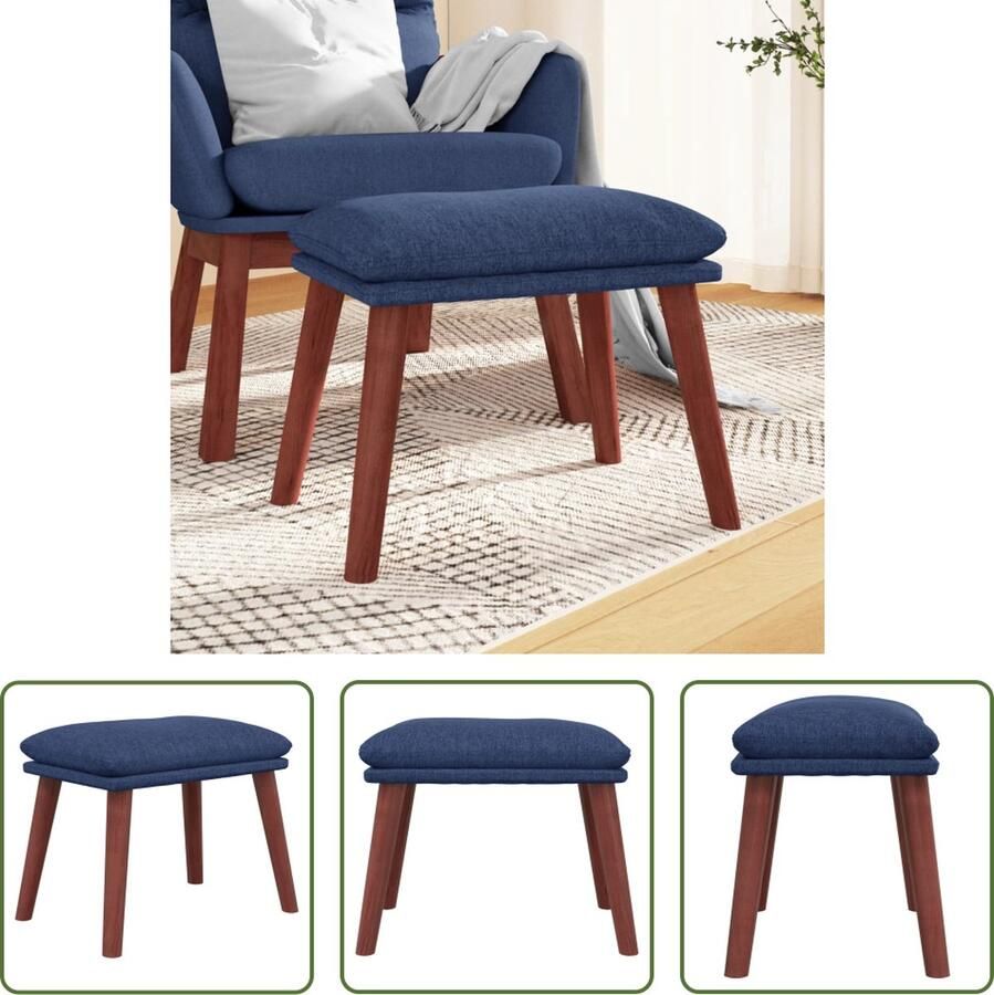 The Living Store Voetenbank Blauw 45 x 29.5 x 35 cm Comfortabel en Stabiel