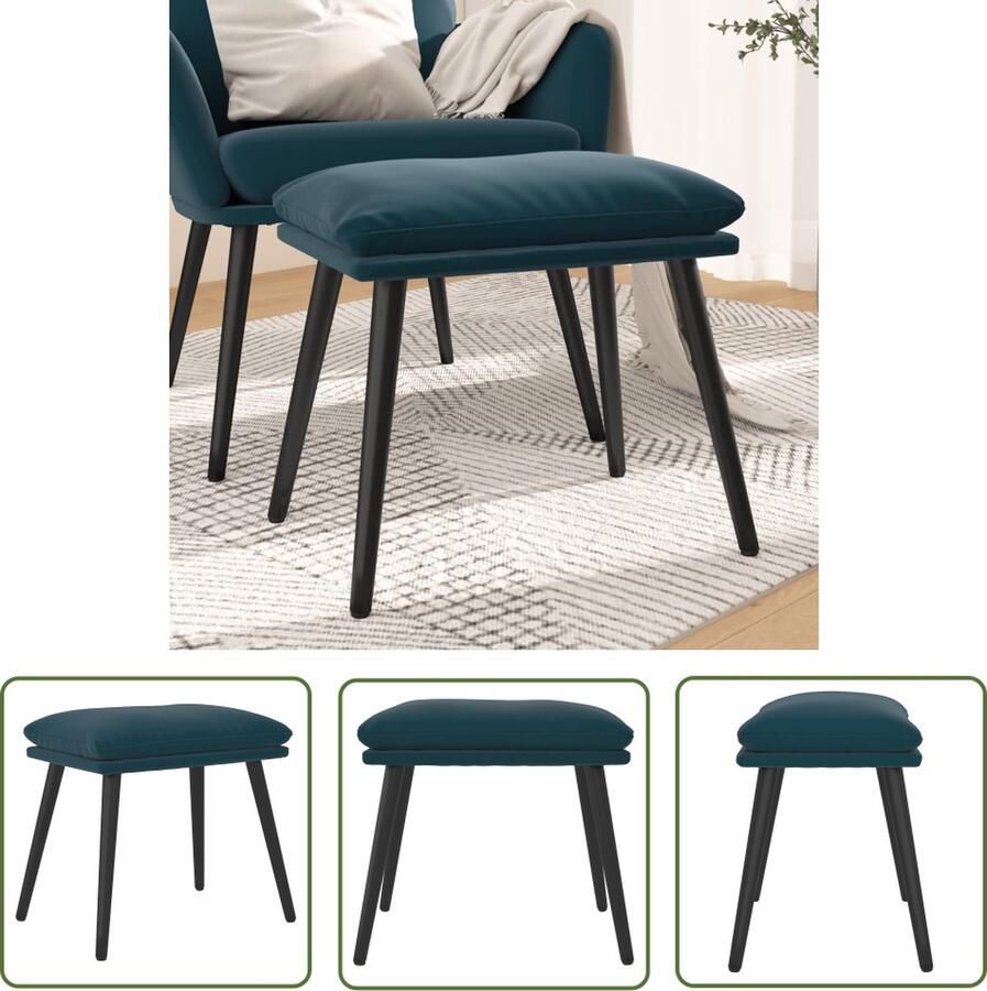 The Living Store Voetenbank Blauw Fluweel 45 x 29.5 x 35 cm Metalen poten
