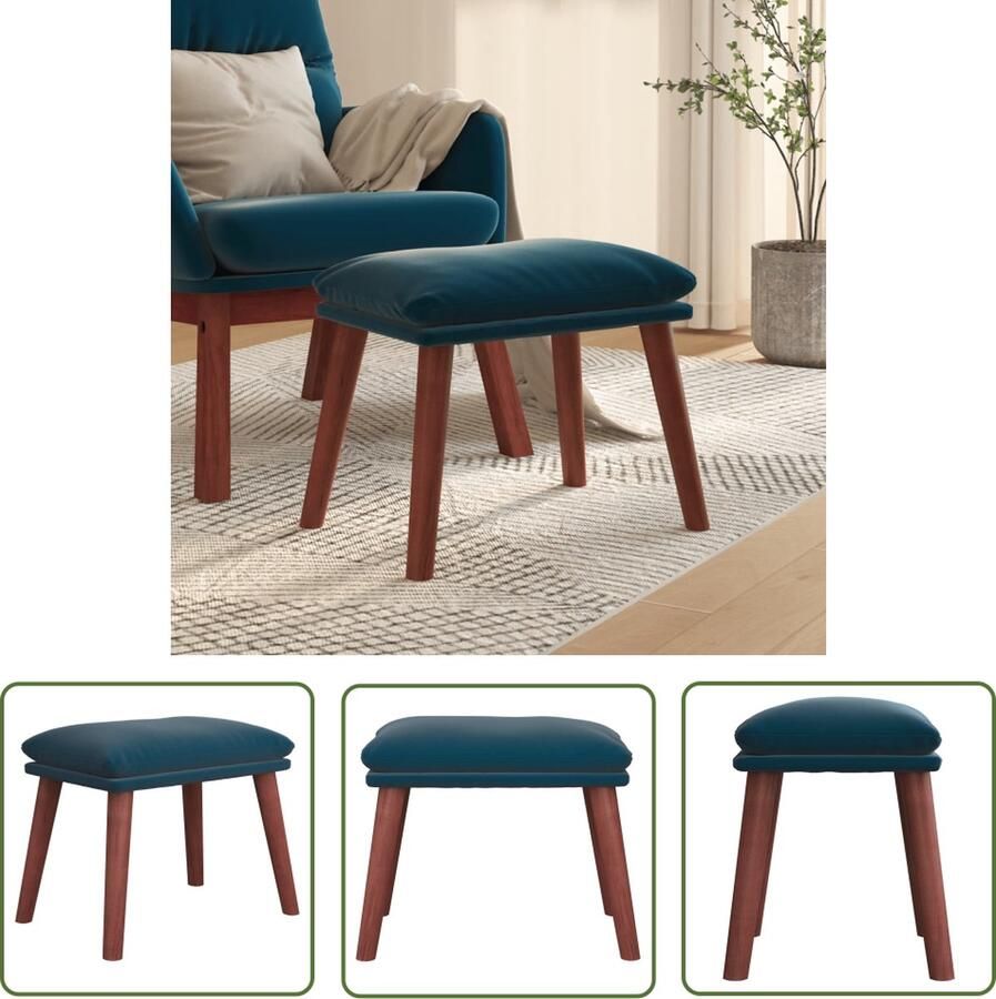 The Living Store Voetenbank Blauw Fluweel 45 x 29.5 x 39 cm Multifunctioneel
