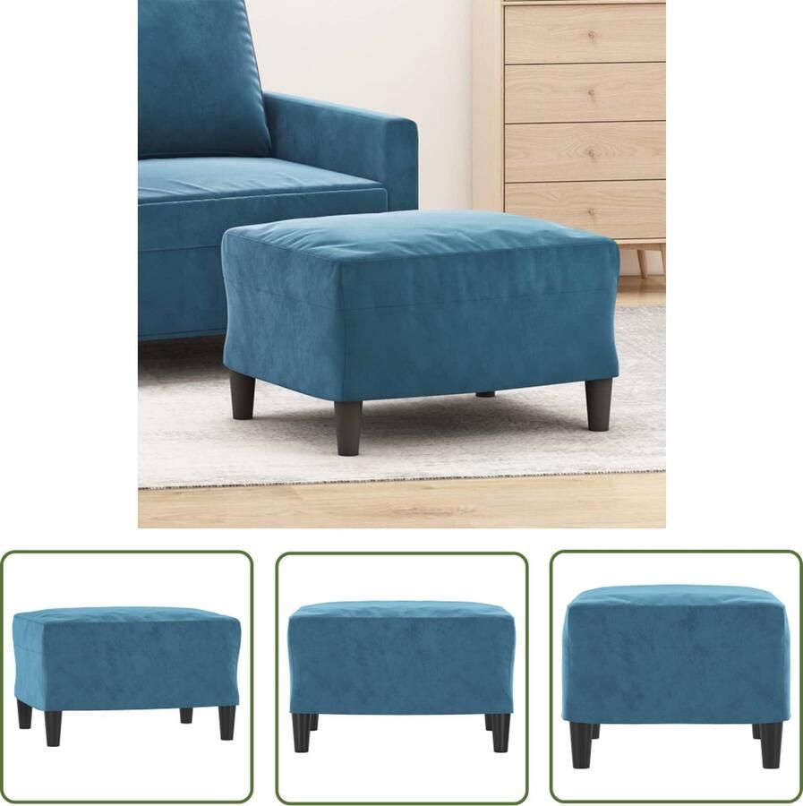 The Living Store Voetenbank Blauw Fluweel 60 x 50 x 41 cm Stabiel en Comfortabel