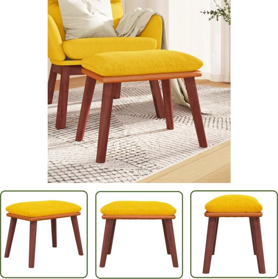 The Living Store Voetenbank Comfortabele en stabiele kruk Mosterdgeel 45 x 29.5 x 35 cm Houten poten