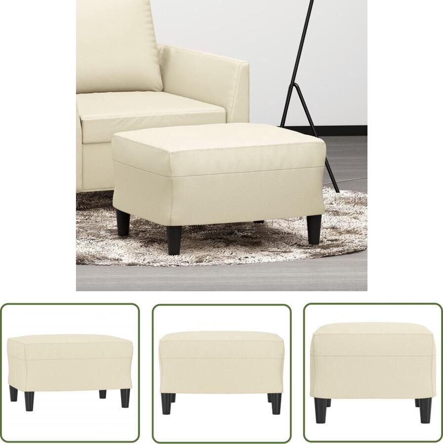 The Living Store Voetenbank 60x50x41 cm kunstleer crèmekleurig Voetenbank Voetenbankje Relaxstoel Lounge Stoel Salontafel - Foto 2