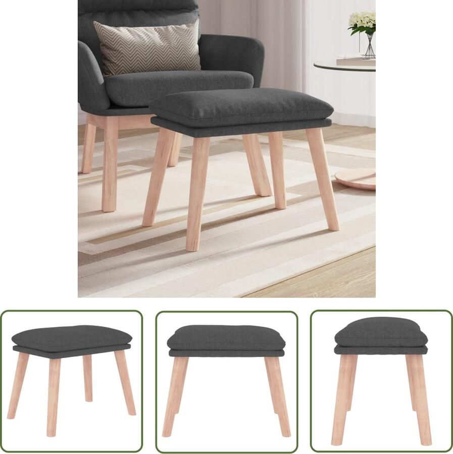 VidaXL The Living Store Voetenbank Donkergrijs 45 x 29.5 x 35 cm Houten poten