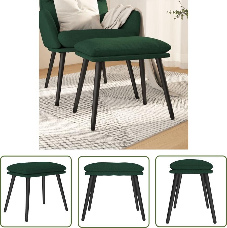 The Living Store Voetenbank Donkergroen 45 x 29.5 x 35 cm Ademend en duurzaam stof Metalen poten Eenvoudige montage Geschikt voor interieur met modern tintje