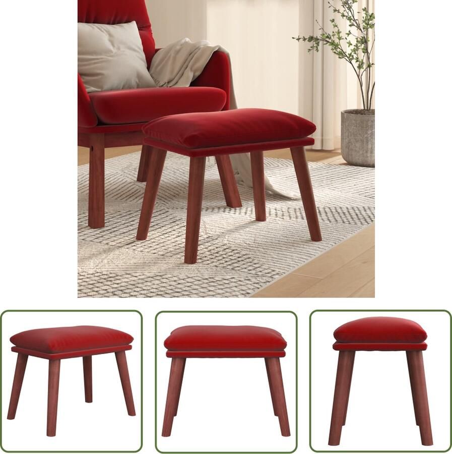 The Living Store Voetenbank Fluweel 45 x 29.5 x 39 cm Wijnrood