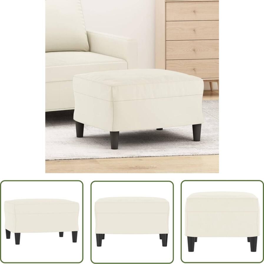 The Living Store Voetenbank Fluweel 60 x 50 x 41 cm Crème Stabiel frame