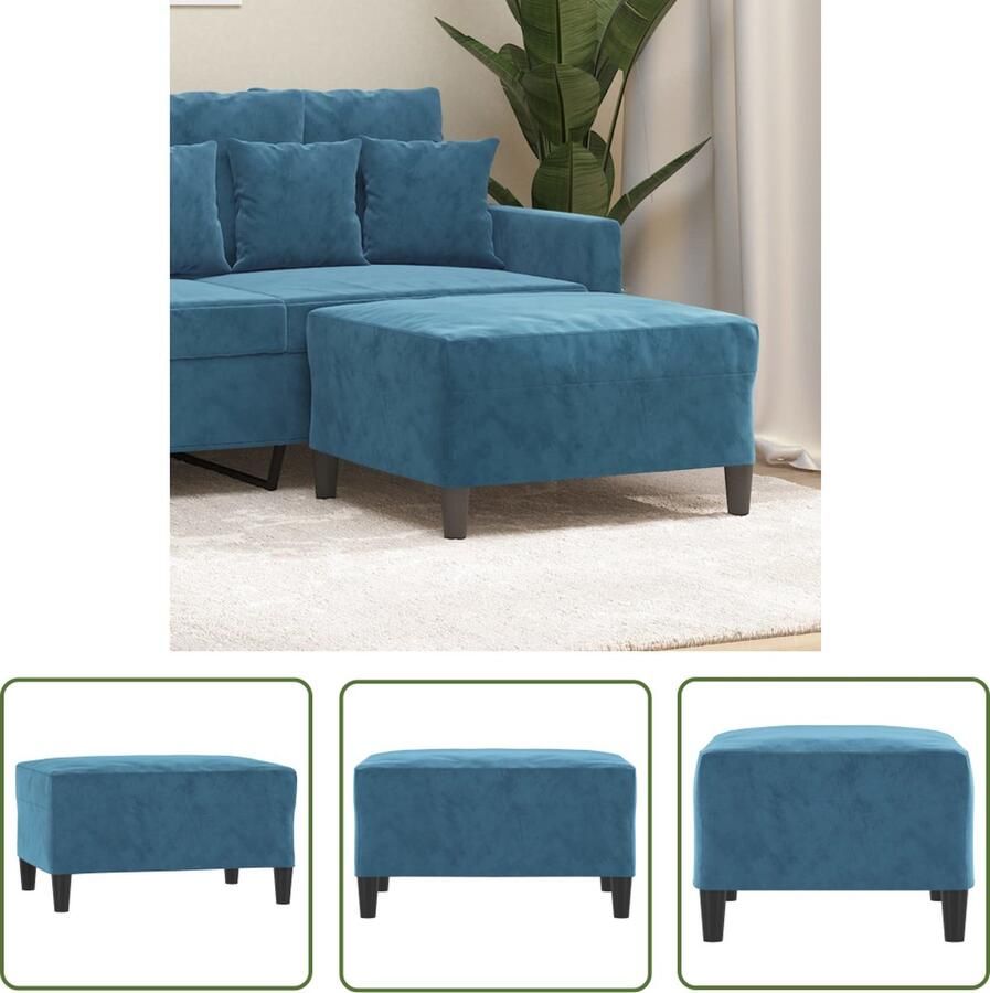 The Living Store Voetenbank Fluweel Blauw 70 x 55 x 41 cm