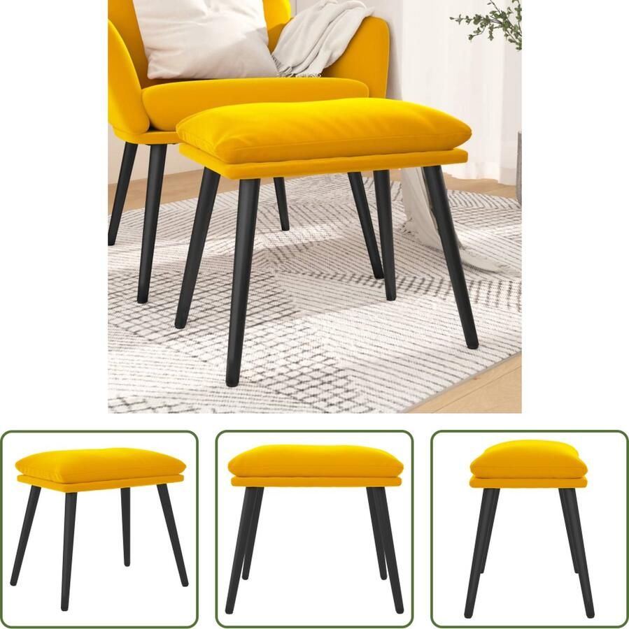 The Living Store Voetenbank Fluweel Mosterdgeel 45 x 29.5 x 35 cm Modern design
