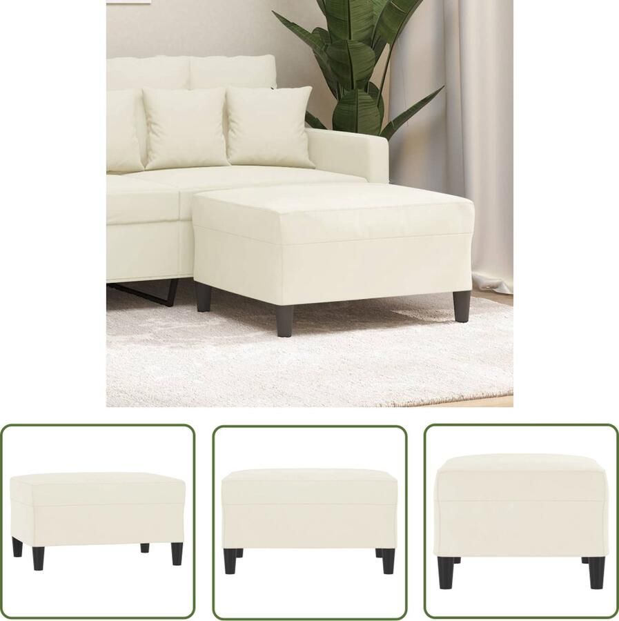 The Living Store Voetenbank Fluweel Stabiel frame Flexibel ontwerp Crème 70x55x41 cm