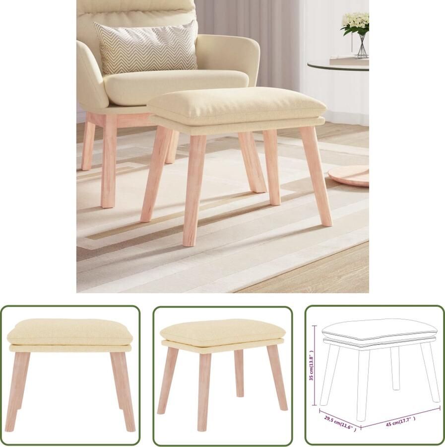 VidaXL The Living Store Voetenbank Houten poten Crème 45 x 29.5 x 35 cm Comfortabel en stabiel