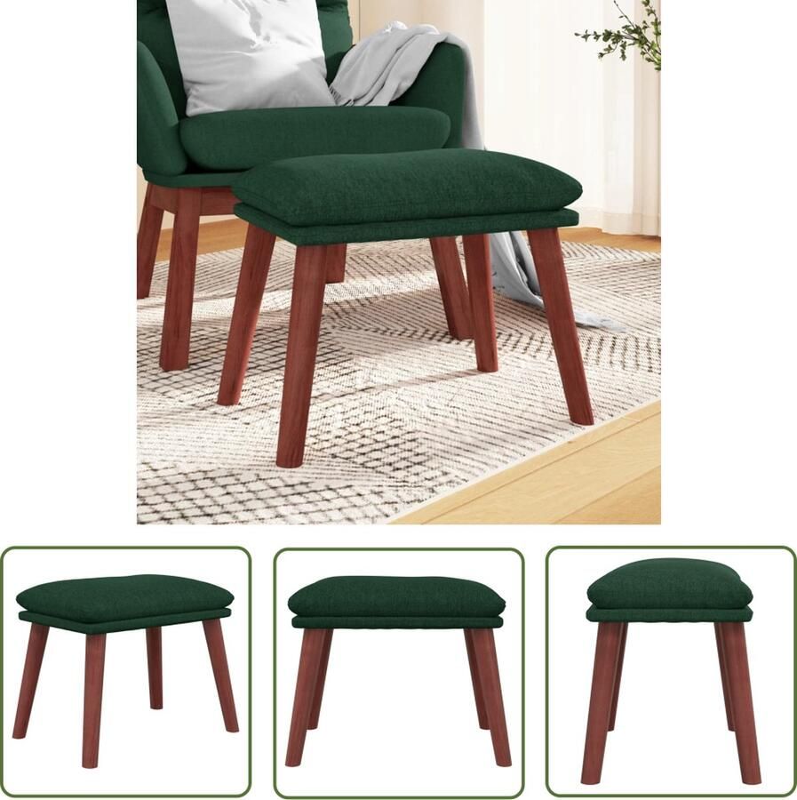 The Living Store Voetenbank Houten Poten Donkergroen 45 x 29.5 x 35 cm