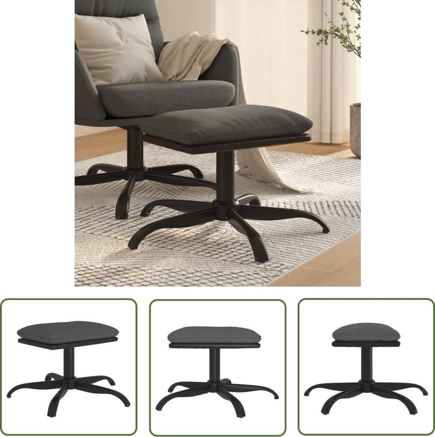 The Living Store Voetenbank Meubels 60 x 60 x 36 cm Donkergrijs Zwart- Polyester Kunstleer