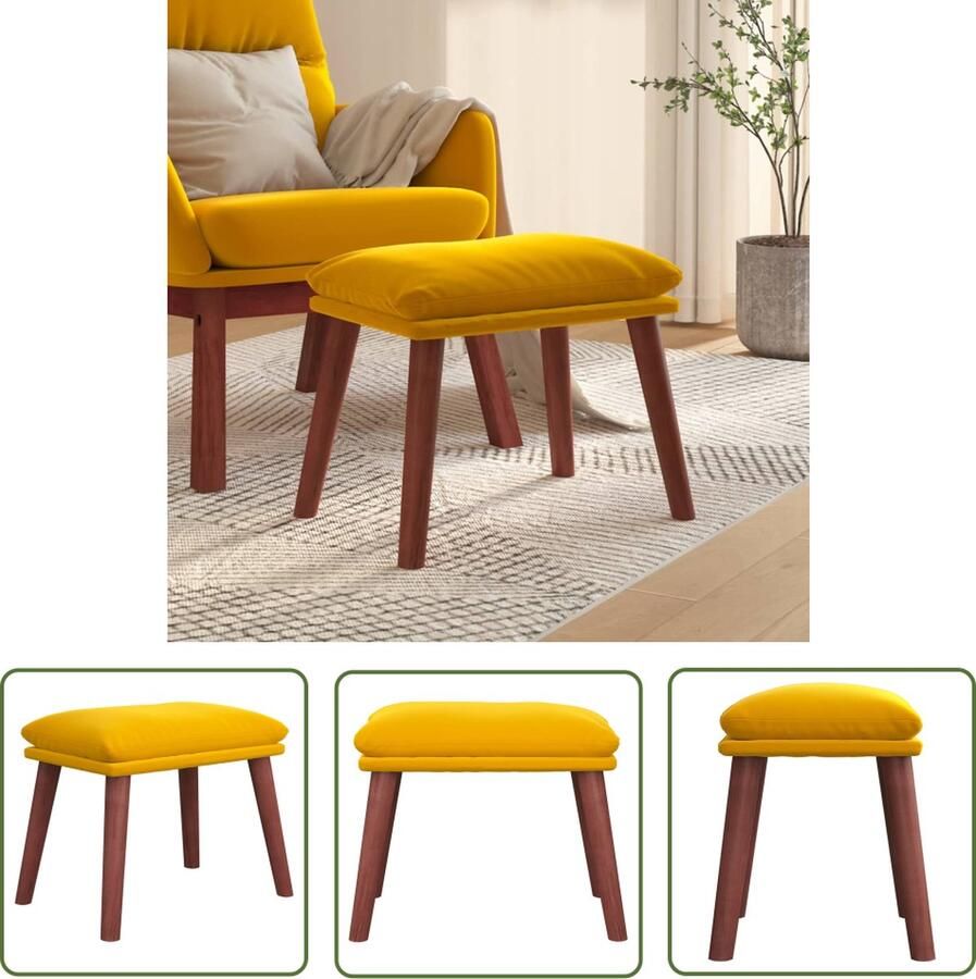 The Living Store Voetenbank Mosterdgeel fluweel 45 x 29.5 x 35 cm Houten poten