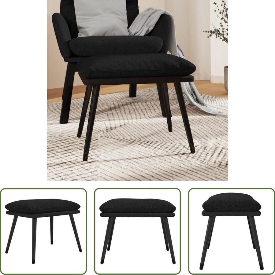 The Living Store Voetenbank Zwart 45 x 29.5 x 35 cm Metalen Poten- Comfortabel en Stabiel