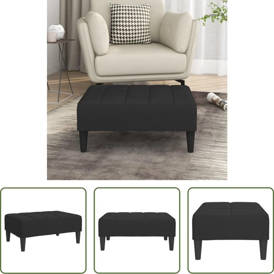 The Living Store Voetenbank Zwart Fluweel 78x56x32cm