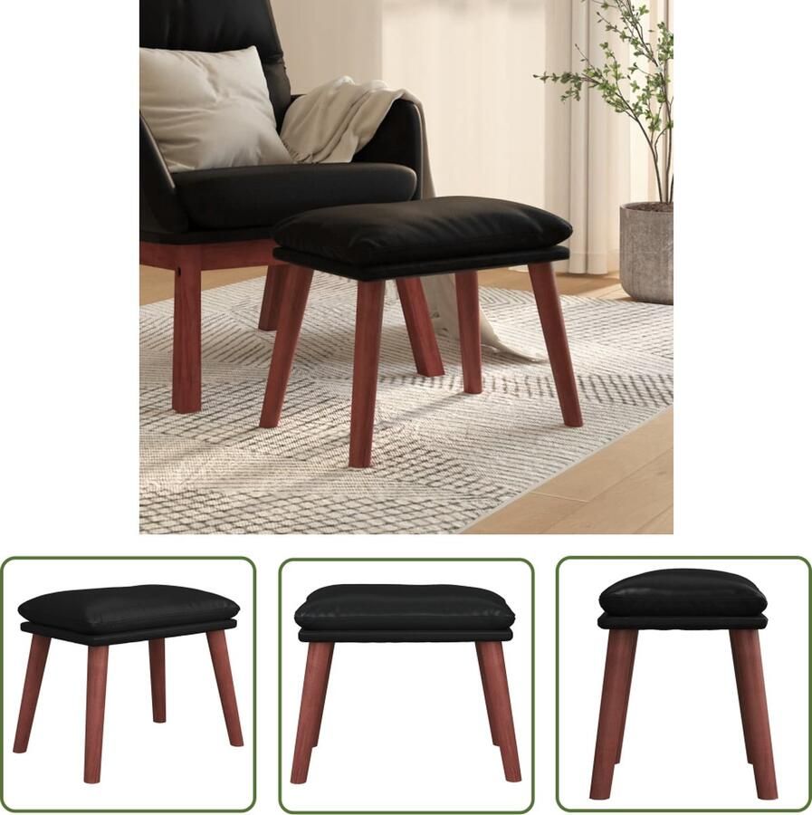 VidaXL The Living Store Voetenbank Zwart Kunstleer 45 x 29.5 x 35cm Stabiel en Comfortabel